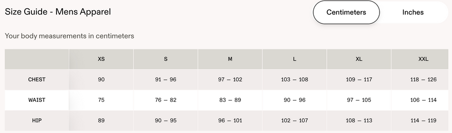 Size chart