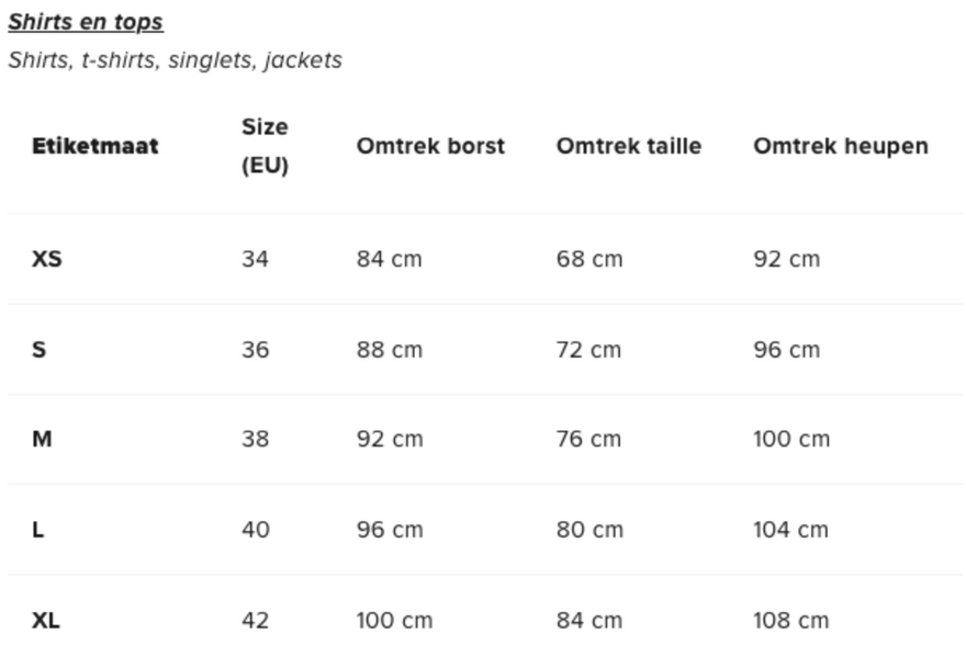 Size chart