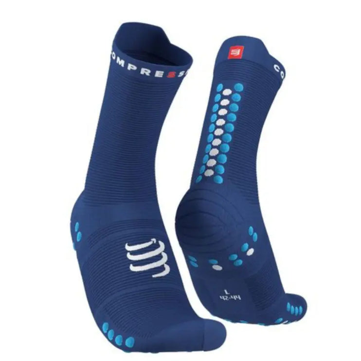 Compressport | Pro Racing Socks V4  | Run High | Sodalite / Fluo Blue