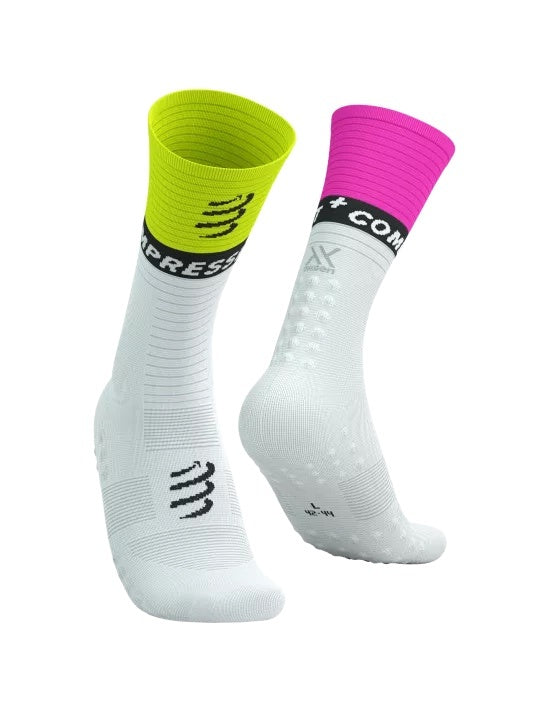 Compressport | Mid Compression Socks V2 | White / Yellow / Pink Compressport