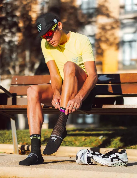 Compressport | Pro Marathon Socks V2 | Black / Yellow / Pink